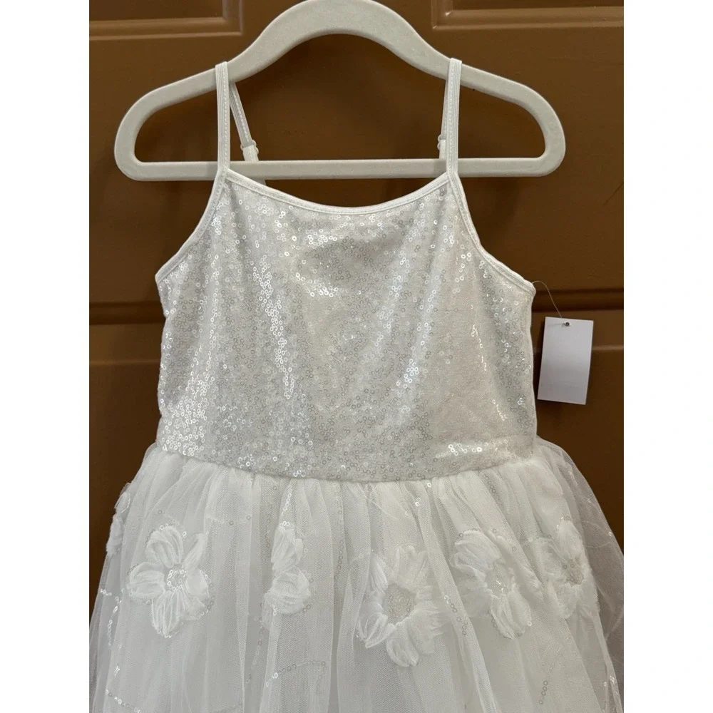 Zenzi Girls White Flower Tutu Dress Sequined Top Size XS (4/5) New with Tags